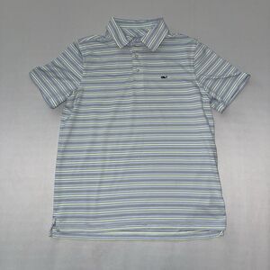 Vineyard Vines Polo Shirt Youth Large Yellow Blue On-The-Go Sankaty Stripe Golf